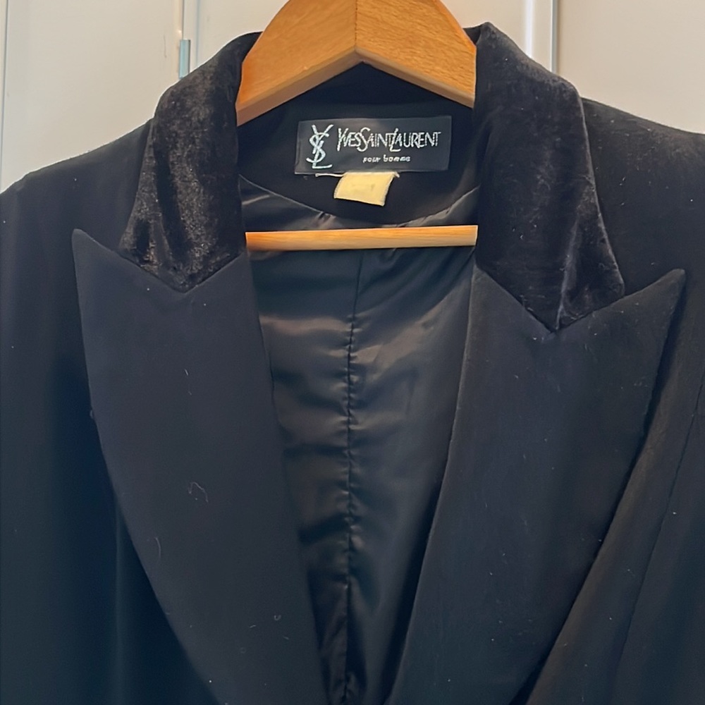 Yves Saint Laurent RARE single breasted max length coat wool w/velvet accents